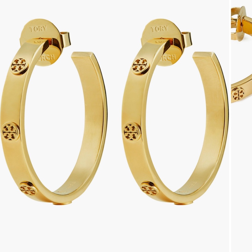 Tory Burch Miller Gold Logo Studded Hoops